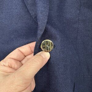 BLUJACKET CHASE jacket blazer sport coat silk cashmere monogram buttons blue 44S